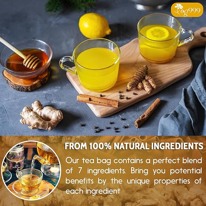 TOG999, 60 Bags Premium Turmeric Ginger Cinnamon Tea. Upgraded Version. Improve Digestion, Support Brain, Weight, Skin and Sleep. Eco-Conscious Tea Bags. No Sugar, No Caffeine, No Gluten, Vegan.