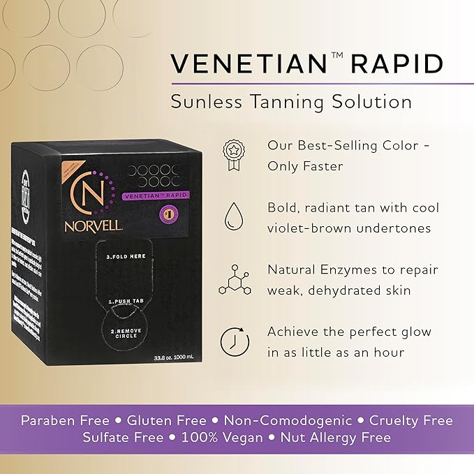 Norvell Premium Rapid Spray Tan Solution Venetian One 1 Liter – Professional Sunless Tanning Formula for Ultra Fast Natural Bronze Glow, Streak Free, Fast Drying, Long Lasting Color