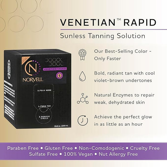 Norvell Premium Rapid Spray Tan Solution Venetian One 1 Liter – Professional Sunless Tanning Formula for Ultra Fast Natural Bronze Glow, Streak Free, Fast Drying, Long Lasting Color
