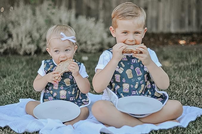 BapronBaby PBJ Pals Bapron - No Neck Tie Safer Bib for Baby & Toddler - Soft Waterproof Stain Resistant - Machine Washable - Sz Preschool 3-5yrs