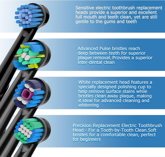 Replacement Heads Compatible with Oral B Electric Toothbrush, 16 Pcs Toothbrush Heads for Oral-b Braun Refill Pro 1000 2000 3000 500 Vitality Genius x (Black)