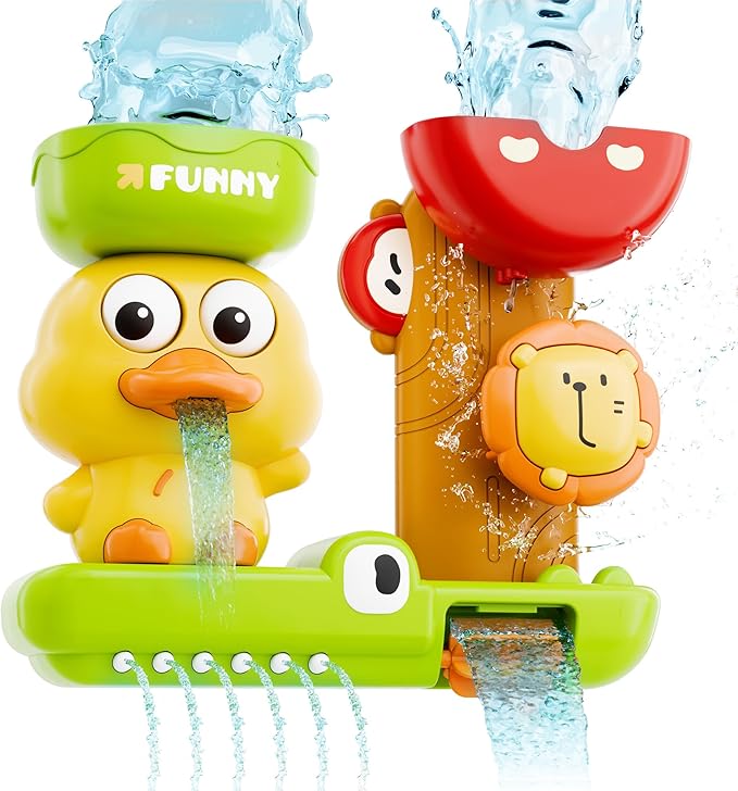 iPlay, iLearn Bath Toy for Toddlers 1-3, Baby Waterfall Duck Bathtub Toy W/ Suction Cup, Kid Bath Tub Shower Playset, Infant Bathtime Fun Birthday Stocking Gift 18 24 Month, 2-4, 3-5 Year Old Girl Boy