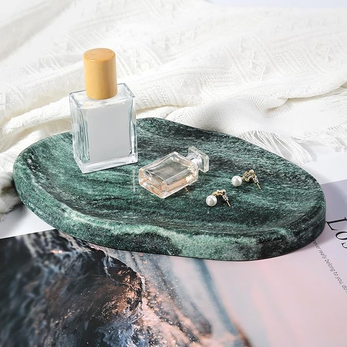 Koville Green Marble Cloud Shape Vanity Tray, Serving Stone Key Tray for Home Decor, 10" x 7" Luxurious Natural Marble Storage Trays for Bathroom, Stone Plate Holder for Perfume, Candle and Jewelry