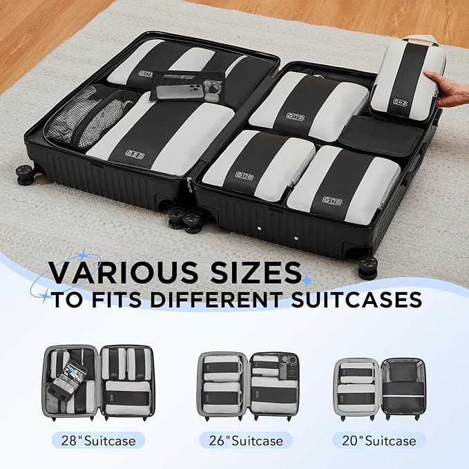 10 Set Compression Packing Cubes for Travel Essentials,Compressible Expandable Packing Cubes for Suitcase,OlarHike Luggage Organizer Bags for Travel,Handy Helper for Organizing Clothes(Black)