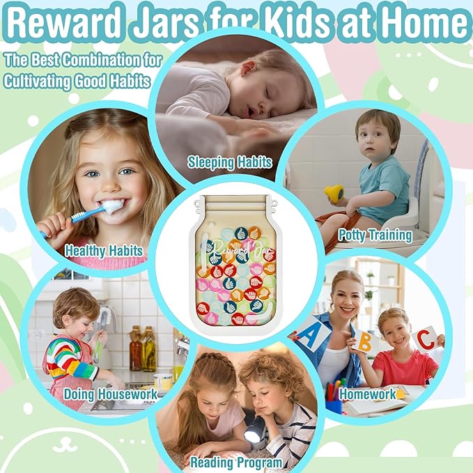 Herda Personalized Reward Jars for Kids- Classroom Behavior & Home Behavior Training Kit for Classroom/Potty/Chores, Teacher/Parent Incentive Tools Jar(42Pcs Thumbs-Up & 420Holographic Star Stickers)