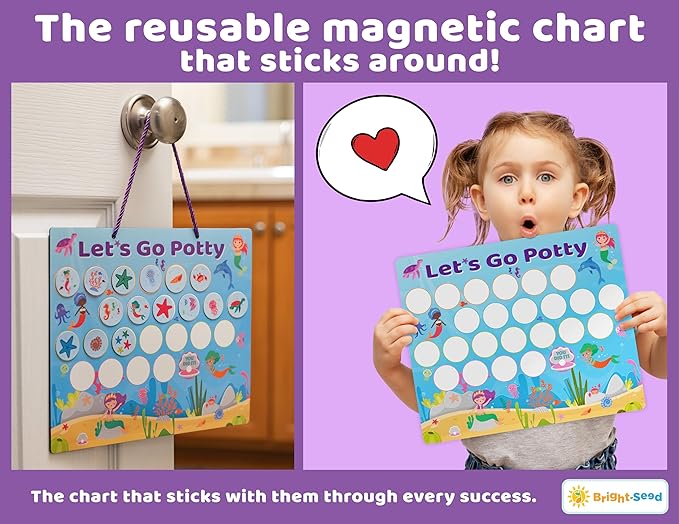Bright Seed Magnetic Mermaids Potty Chart, Potty Training Chart for Toddler Girls, Sticker Chart for Kids, Potty Training Sticker Chart for Toddlers, Potty Sticker Chart, Potty Training Chart Girls