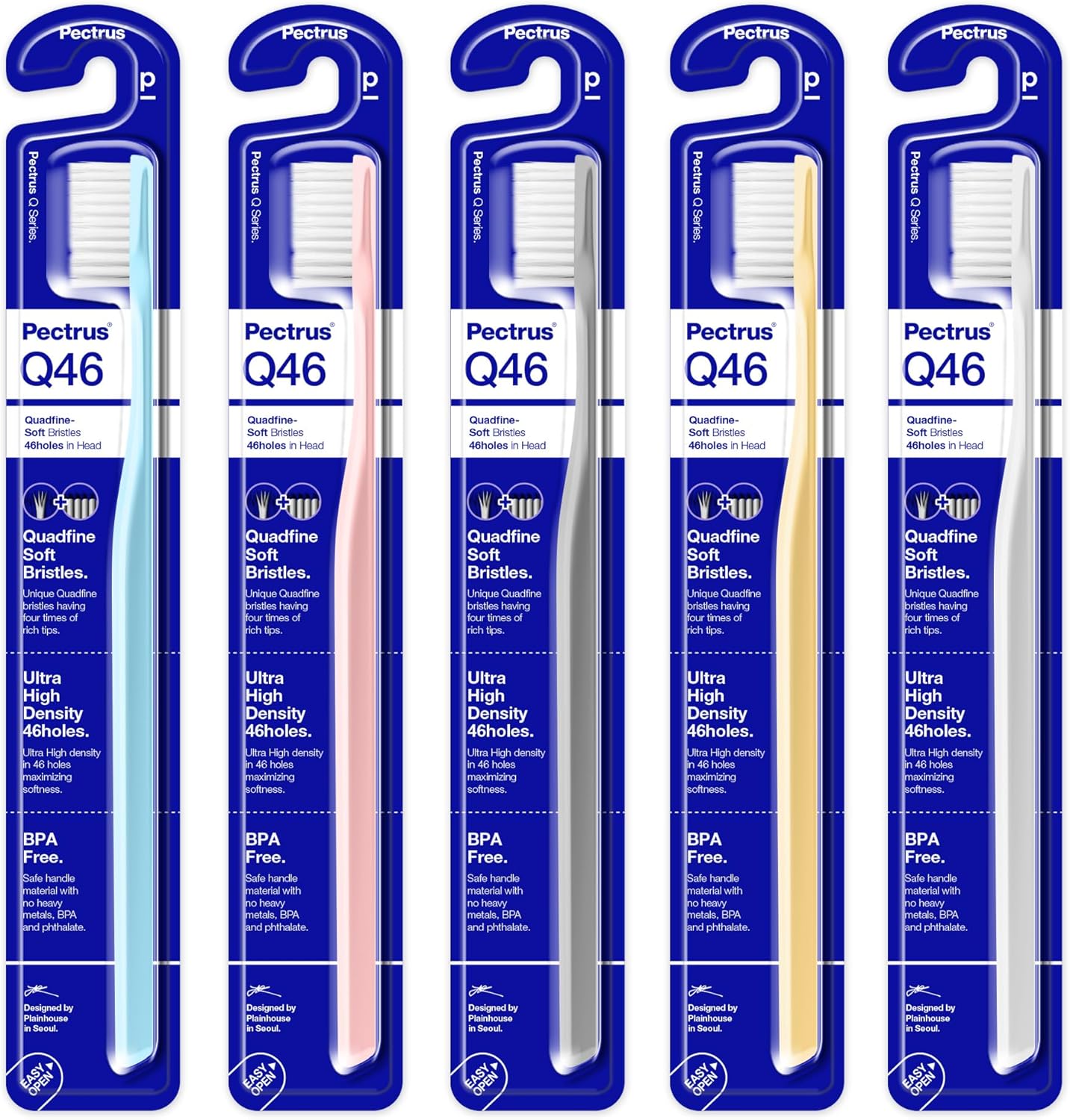 Soft Toothbrush Pack, 5 Count, Advanced Quad-fine Bristles Technology, Tapered Bristles for Sensitive Teeth, Gums & Deep Plaque Removal, Self Flossing Manual Toothbrushes, Assorted Colors