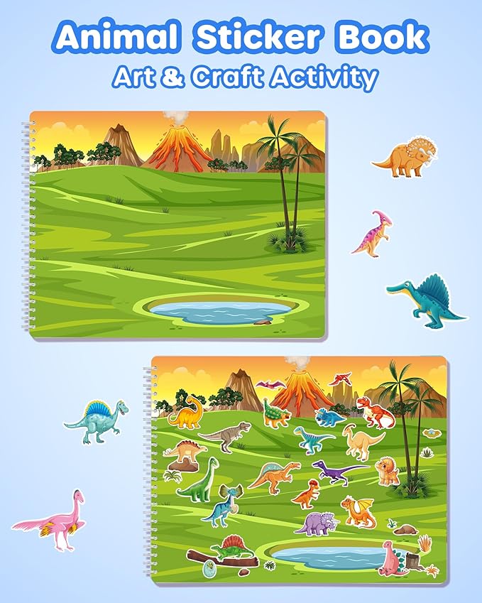 D-FantiX Animal Sticker Books for Toddlers 2-4 Years, Coloring Books for Kids Ages 2-4-6-8, 500+ Kids Stickers, Toddler Toys Road Trip Activities, Gifts for Girls Boys, Christmas Stocking Stuffers