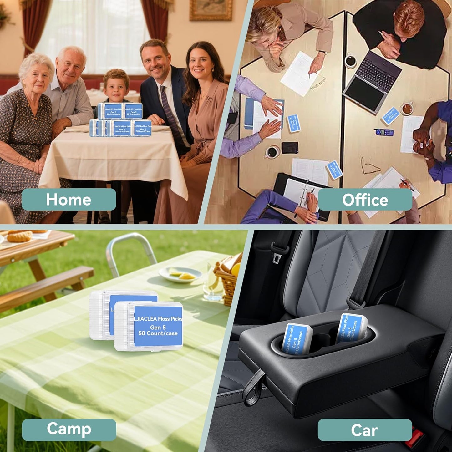 Dental Floss Picks with Built-in Toothpicks 300 Count White Non-Breakable Flossers Bulk 6 Travel Cases Family Pack for Deep Cleaning Plaque Removal and Gingiva Protection Gen 3