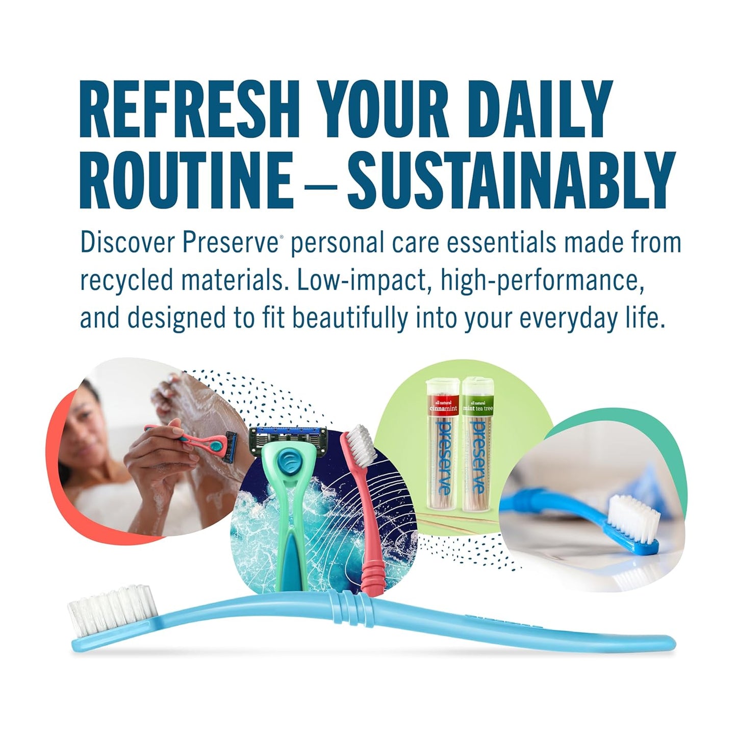 Preserve Eco Friendly Adult Toothbrushes, Made in The USA from Recycled Plastic, Ultra Soft Bristles, Paperboard Package, Colors Vary, 6 Count (Medium)