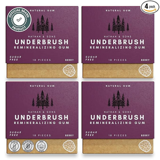 Underbrush Berry Remineralizing Gum, Sugar Free Xylitol Gum With Hydroxyapatite, Supports Fresh Breath and Oral Health, Tree Sap Base, Gluten Free, No Sucralose or Aspartame, 4 Pack