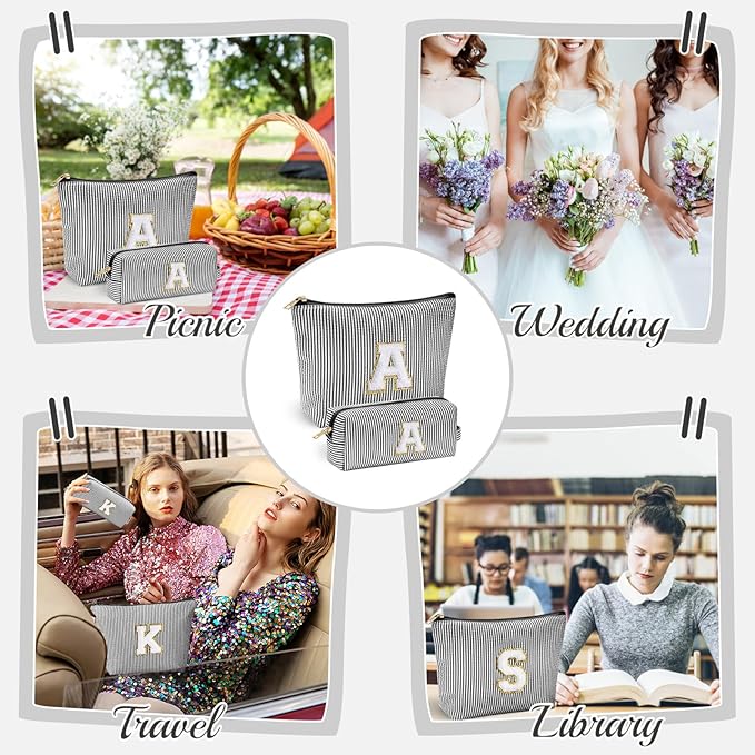 YOOLIFE Stocking Stuffers For Teen Girls Christmas Gifts For Teenage Girls Initial Makeup Bag | Cosmetic Travel Toiletry Bag | 9 10 11 12 13 14 15 Years Old | Teen Girl Gifts Trendy Stuff Black E