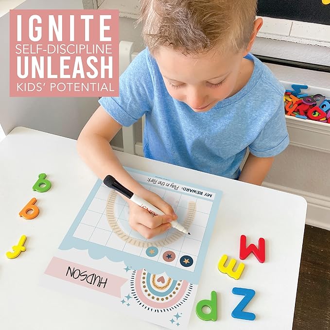 Sticker Chart for Kids Behavior at Home & Classroom - 25 Reward Chart for Kids Incentives, Gold Star Sticker Sheets, Boho Incentive Charts for Classroom Must Haves