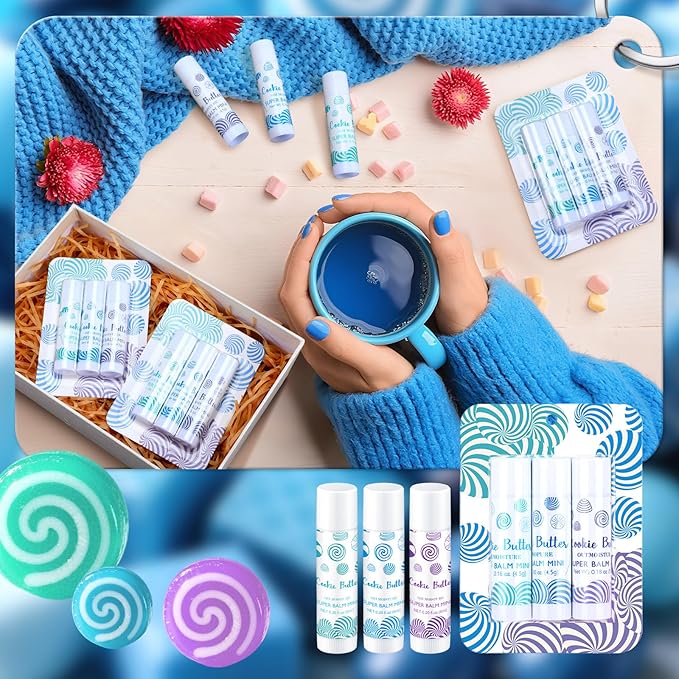 Leelosp 72 Pcs Christmas Lip Balm Candy Shapes Lipstick Set Lip Care Sugar Moisturizing Balms Natural Organic for Christmas Gifts Stocking Stuffers for Coworker Employee Winter Holiday Party Favors