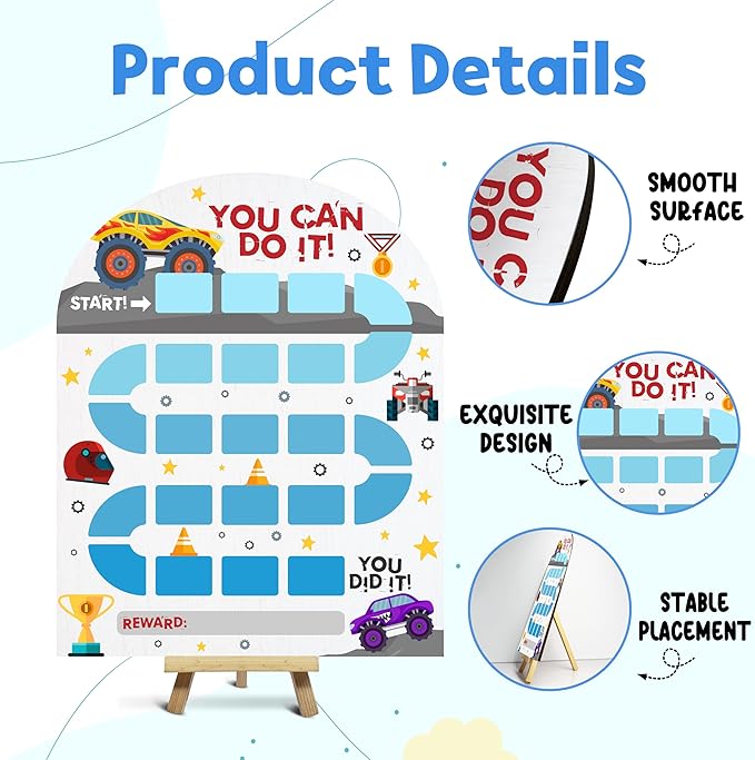 Truck Reward Chart, Behavior Chart for Kids at Home, Wooden Incentive Chart Signboard with 24 Tokens, Colorful Sticker Charts Classroom Essentials -08