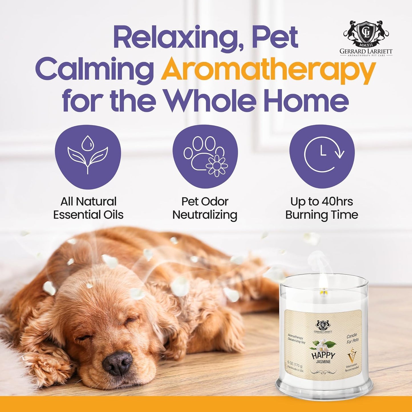Pet Odor Eliminator Candle Happy Jasmine Scented Candle, Calming Candles Aromatherapy for Home Decor, Soy Wax Pet Candles Odor Eliminator for Animal Lover, Aromatherapy by Gerrard Larriett