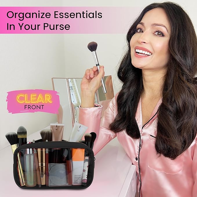 DANCOUR Clear Makeup Bag Mini Makeup Bag for Purse Mini Pouch Purse Clear Pouch Small Cosmetic Travel Case Travel Cosmetic Case (Small, Black)