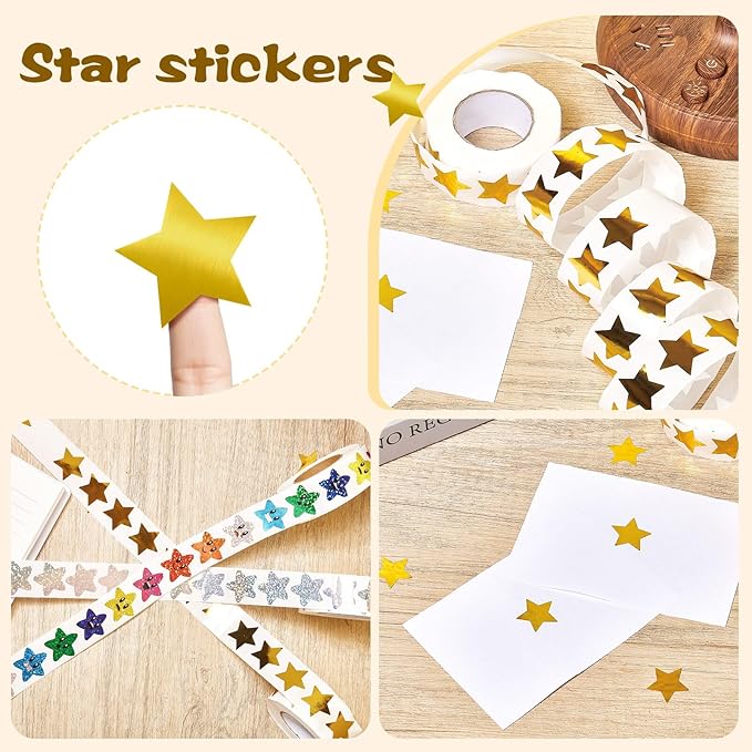 1000 PCS Star Stickers for Kids,1 inch Holographic Star Stickers for DIY, Crafts, Behavior Chart, Student Planner, School and Classroom Teacher Supplies (Gold-Stamped Star)