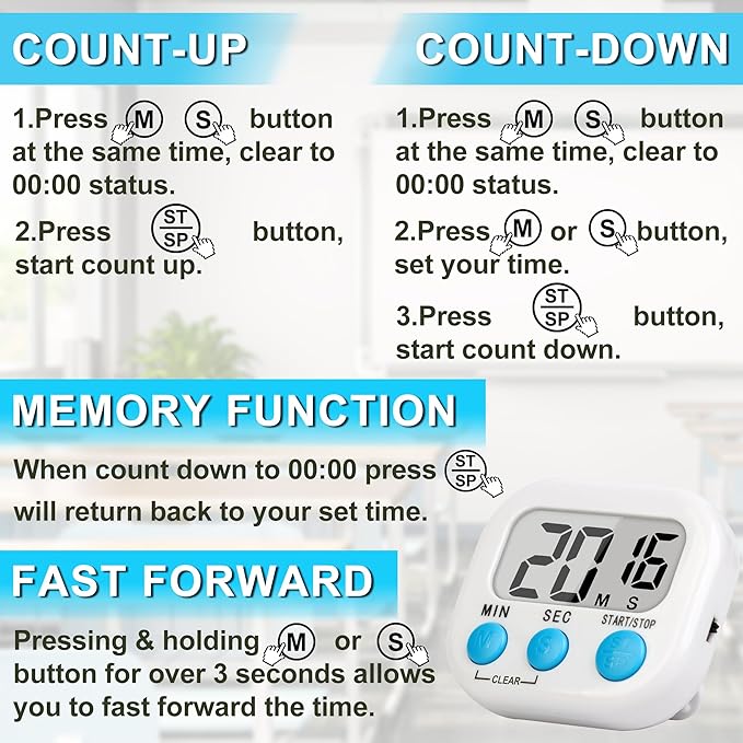 ZILLEEN Classroom Timer for Kids Teachers 4 Pack Digital Timers, White