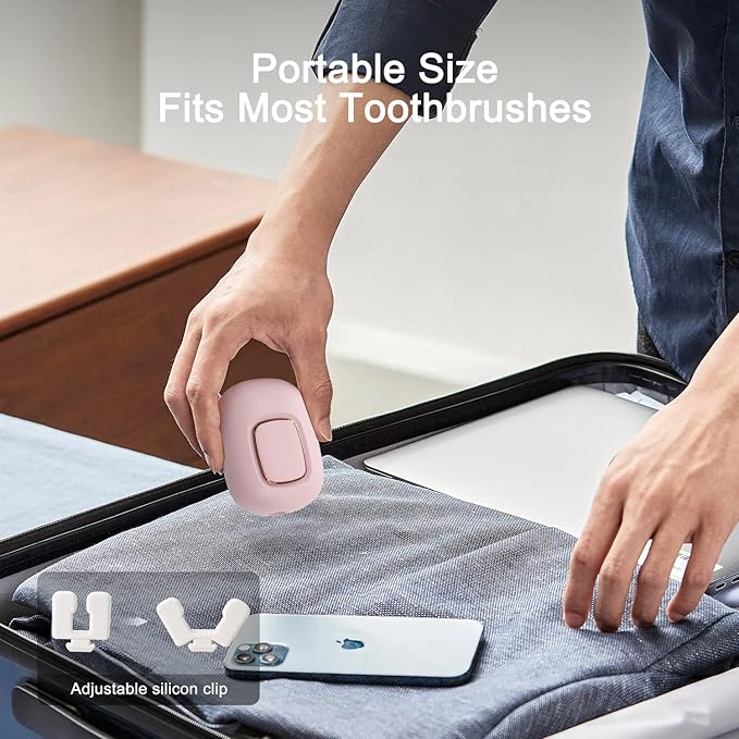 Toothbrush Holder, Toothbrush Cleaner Case, Portable USB Charging Toothbrush Cover with U V-C Light, Travel Toothbrush Holder (Pink-Fan-Heat)