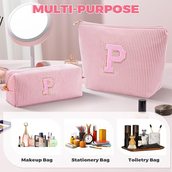 Personalized Makeup Bag for Women Girls - Fashion Cosmetic Bag Trendy Travel Toiletry Bag with Initials Letter - Teen Gifts - Peach,P