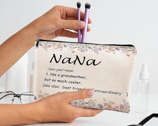 kdqua Nana Floral Makeup Bag, Best Grandma Gifts for Christmas Birthday from Grandkids, Nana Gifts from Granddaughters Grandsons Cosmetic Bags Zipper Pouch Travel Organizer Toiletry Bag