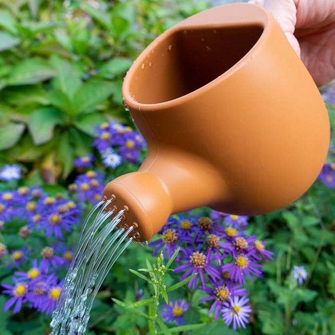 BLUE GINKGO Toddler Gardening Tools - Silicone Beach Toys, Garden Toys for Toddlers | Kids Shovel and Rake Set, Watering Can, Sand Molds | Outdoor Baby Gardening Set (Terracotta)