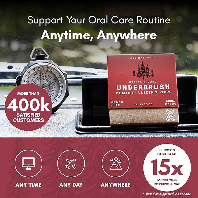 Underbrush Cinna-Mastic Remineralizing Gum, Sugar Free Xylitol Gum With Hydroxyapatite, Supports Fresh Breath and Oral Health, Tree Sap Base, Gluten Free, No Sucralose or Aspartame, 2 Pack