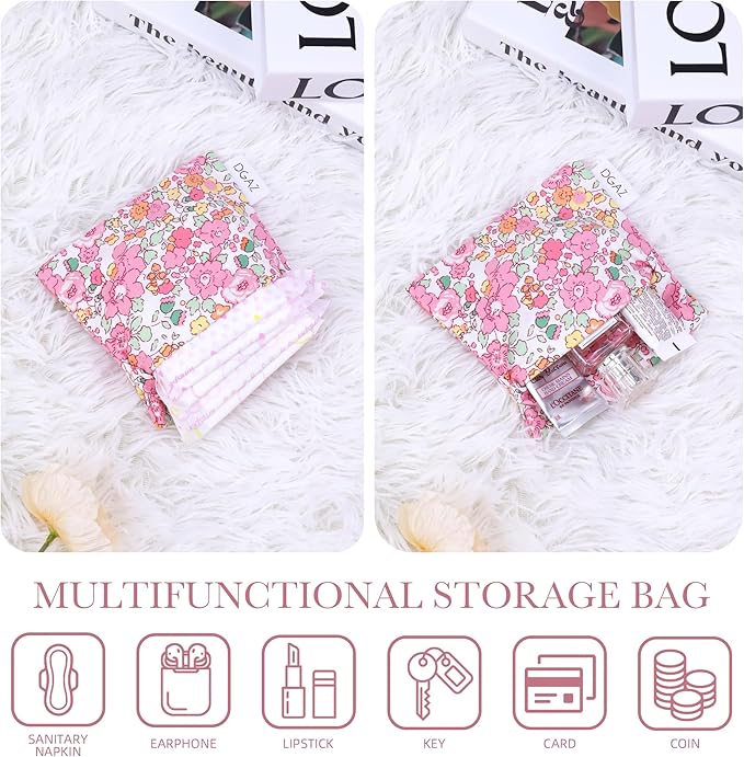 DGAZ Sanitary Napkin Storage Bag, Period Bag for Teen Aged Girls, Portable Period Bag for Panty Liners/Menstrual Cup/Small Tampons，Mini Makeup Bag for Purse(Betsy(Pink))