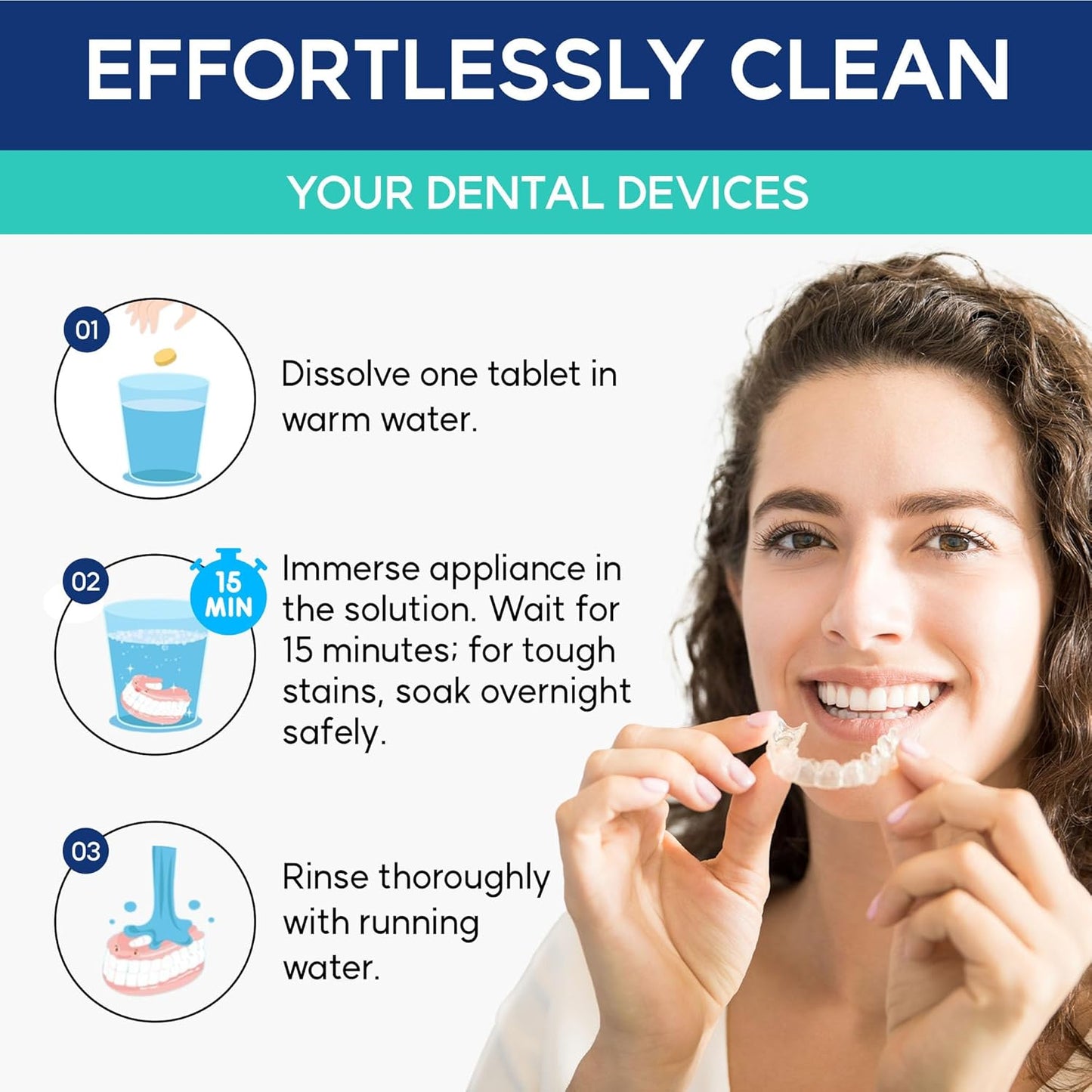 Cleaner Tablets for Difiney Anti Snoring Device: Retainer Cleaner for Invisalign, Night Guard– Deep Denture Cleaning – Odor, Stain & Plaque Remover – 60 Mint Tablets, 2-Month Supply