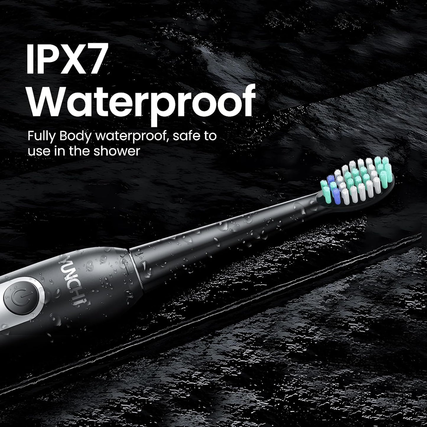 YUNCHI Sonic Electric Toothbrush for Adults and Kids, Black Electric Toothbrush,55 Days Last USB Rechargeable Toothbrush, 5 Modes, 4 Brush Heads, 2-Min Smart Timer, IPX7 Waterproof