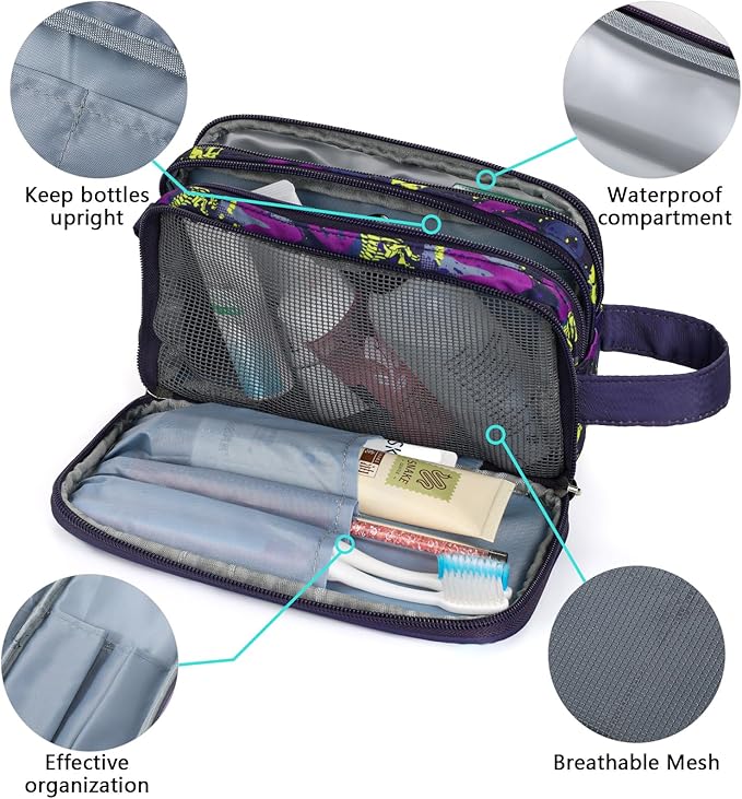 Dinosaur Kids Toiletry Bag for Boys, Travel Toiletry Bag for Little Young Boys Waterproof Hanging Wash Bag Toddler Traveling Toiletries, Black