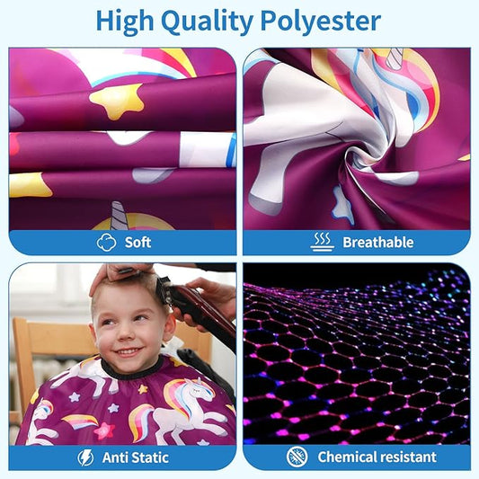 Kids Barber Cape with Neck Duster Brush, Professional Salon Hair Cutting Cape with Adjustable Snap Closure(unicorn)