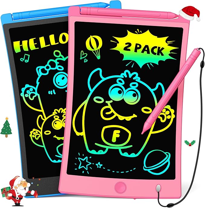 TEKFUN Kids Toys, 2Pcs LCD Writing Tablet with 4 Stylus, 8.5in Erasable Doodle Board Mess Free Drawing Pad for Kids, Car Trip Educational Toys Birthday for 3 4 5 6 7 Girls Boys