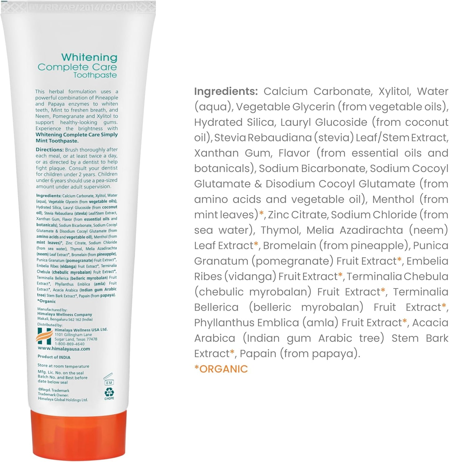 Himalaya Botanique Complete Care Whitening Toothpaste, Simply Mint, for a Clean Mouth, Whiter Teeth and Fresh Breath, 5.29 oz