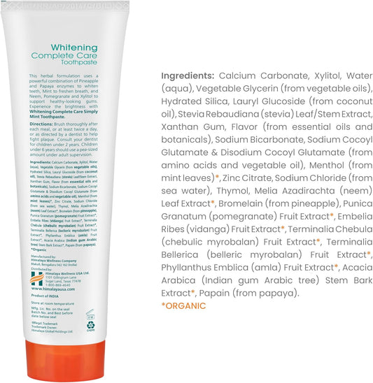 Himalaya Botanique Complete Care Whitening Toothpaste, Simply Mint, for a Clean Mouth, Whiter Teeth and Fresh Breath, 5.29 oz