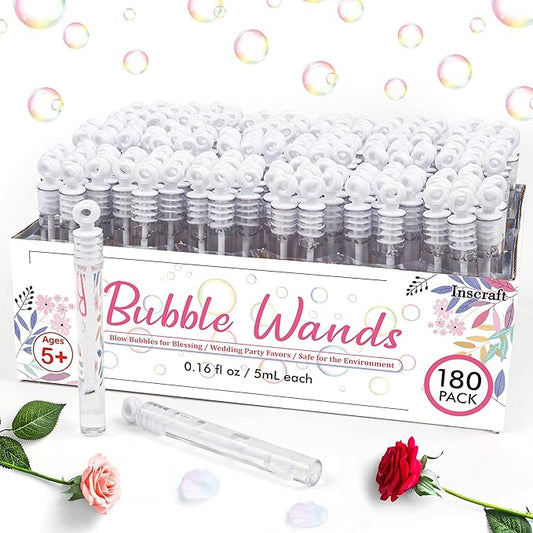 180 Pack Bubble Wands Bulk, Party Favors for Weddings, Anniversaries, Celebrations, Graduation, Birthday, Summer Toys for Kids Adults by Inscraft