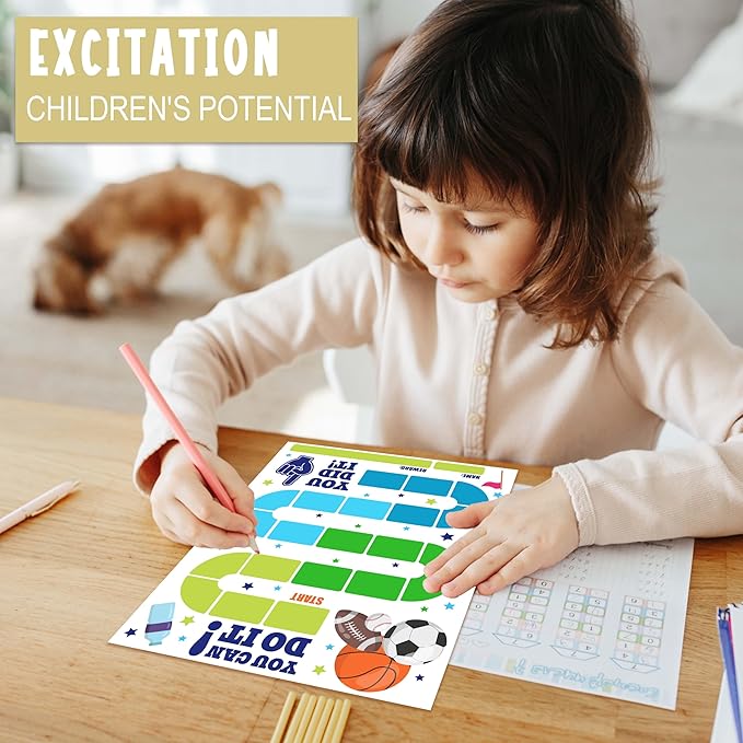 20 Sports Reward Chart with 432 Round Stickers, Incentive Behavior Chart for Kids at Home Classroom, Kids Routine Daily Chore Sticker Chart-B14