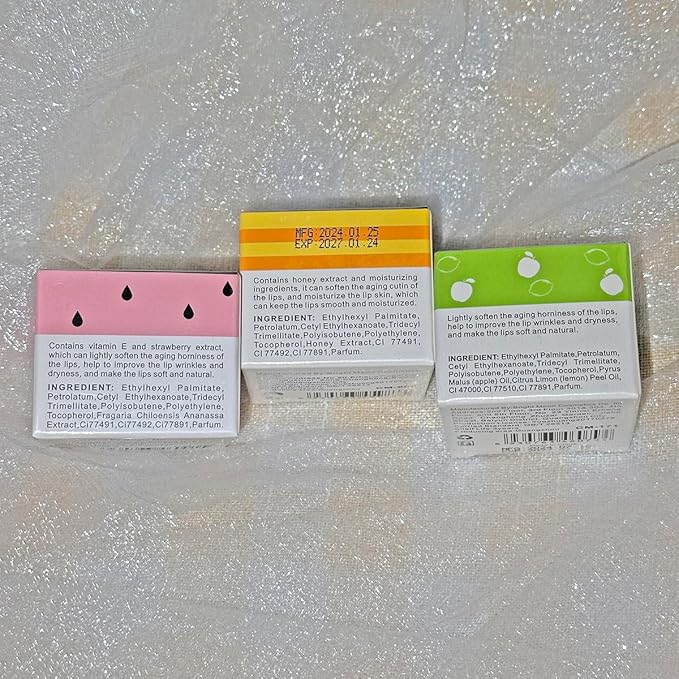 3 Pcs Honey Lip Balm, Strawberry Apple Lip Mask, Moisturizing Lip Sleeping Mask, Hydrate Repair Prevent Dry Cracked Lip (Strawberry + Honey + Apple Lip Balm)