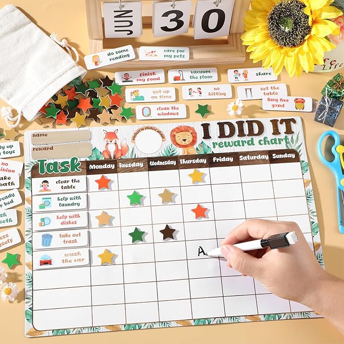 Magnetic Reward Chart for Kids at Home Woodland Animals Behavior Reward Chart System Magnetic Behavior Tracker Forest Animals Theme Incentive Chore Pad to Develop Responsibility and Good Habits
