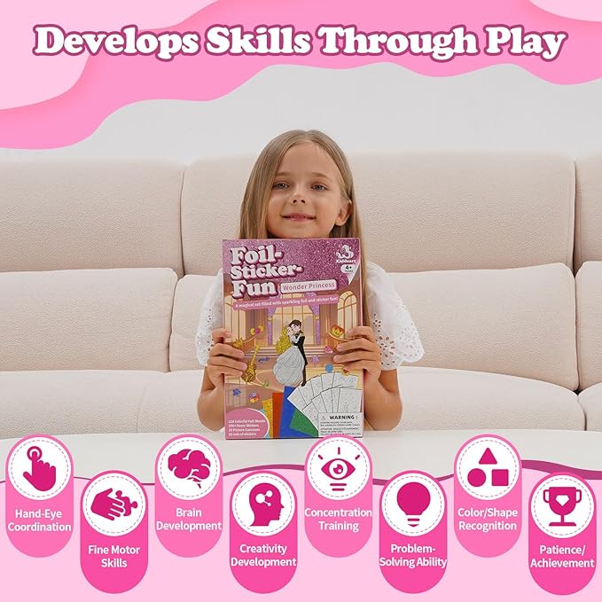 ManeFoodou Foil Fun - Princesses No Mess Art for Kids, Craft Kits & Supplies, DIY Creative Activity, Travel Toys, Birthday Gifts for Ages 4, 5, 6, 7-12