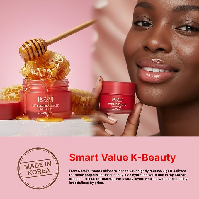 Jigott Korean Skincare Propolis Honey Lip Sleeping Mask – Nourishing Overnight Lip Treatment for Dry & Chapped Lips, K-Beauty Hydrating Lip Balm with Propolis Extract, Repairs & Softens Lips (20g)