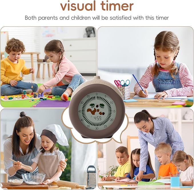 Visual Timer for Kids, 299-Minute Cute Kids Squirrel Timer with Eye-Protection Screen & Protective Case, Homeschool Supplies Study Teaching Time Management Tool
