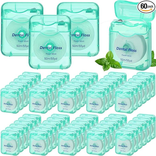 Mimorou 60 Pack Dental Floss Bulk Mint Flavored 50m Each Travel Dental Floss Oral Care for Teeth and Gum Protection(Mint Color)