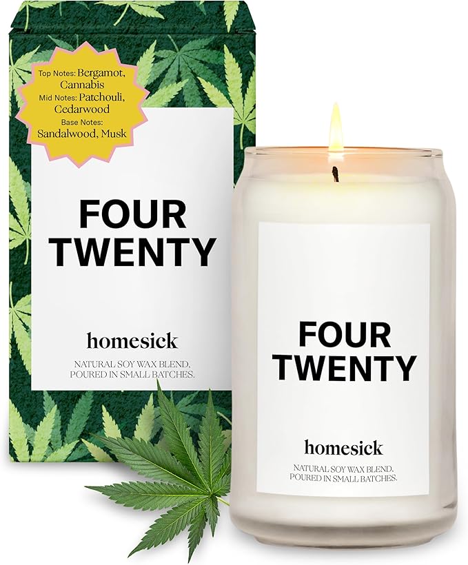 Homesick Scented Candles for Home (Four Twenty) - 13.75 oz Long-Lasting Natural Soy Wax Blend Jar Candle Gifts for Women & Men for All Occasions, 60-80 Hours Burn Time - Notes of Bergamot & Sandalwood