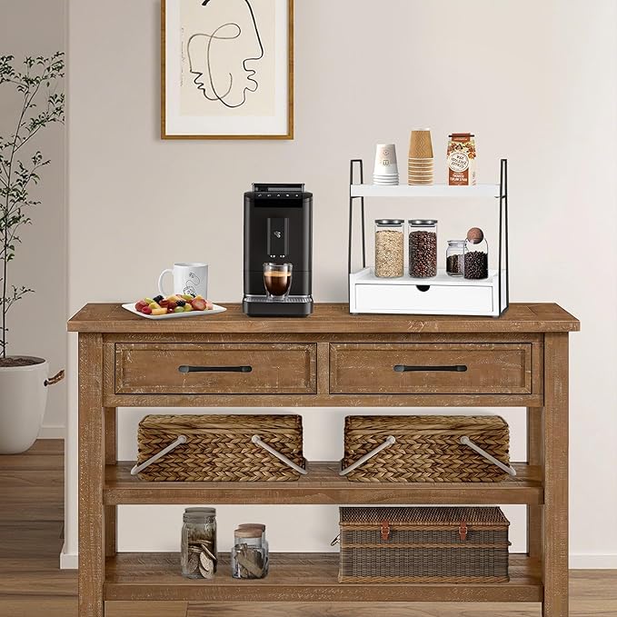 2-Tier Bathroom Organizer Countertop with Drawer, Wood Counter Organizer for Bathroom Decor, Sink Shelf for Vanity Storage, Makeup Tray for Perfume Skincare Bedroom Kitchen Corner