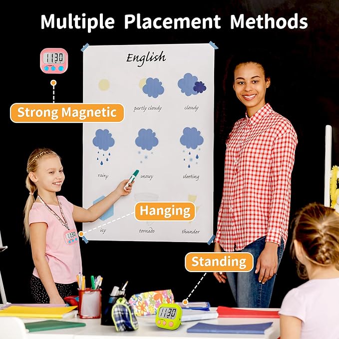 Classroom Timers for Teachers Kids Large Magnetic Digital Timer Teacher Supplies 2 Pack-Green Pink