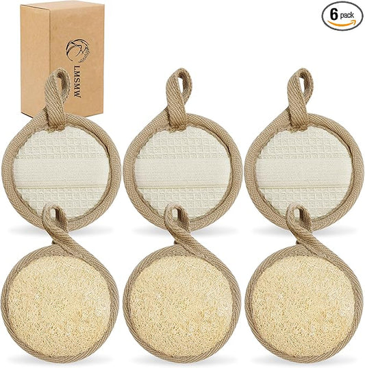 Face Exfoliating Loofah Scrubber Exfoliator Pads - Natural Luffa Facial Sponges Brush for Cleansing Exfoliation, Manual Face Cleanser Pad for Scrub Clean Facial Skin for Men Women Bath Shower, 6 Pack