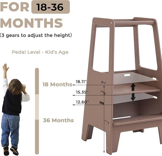 AVDAR Toddler Standing Tower Wooden Toddler Stool for Kitchen Adjustable, Winner 2023 of Contemporary Good Design, Montessori Kitchen Tools