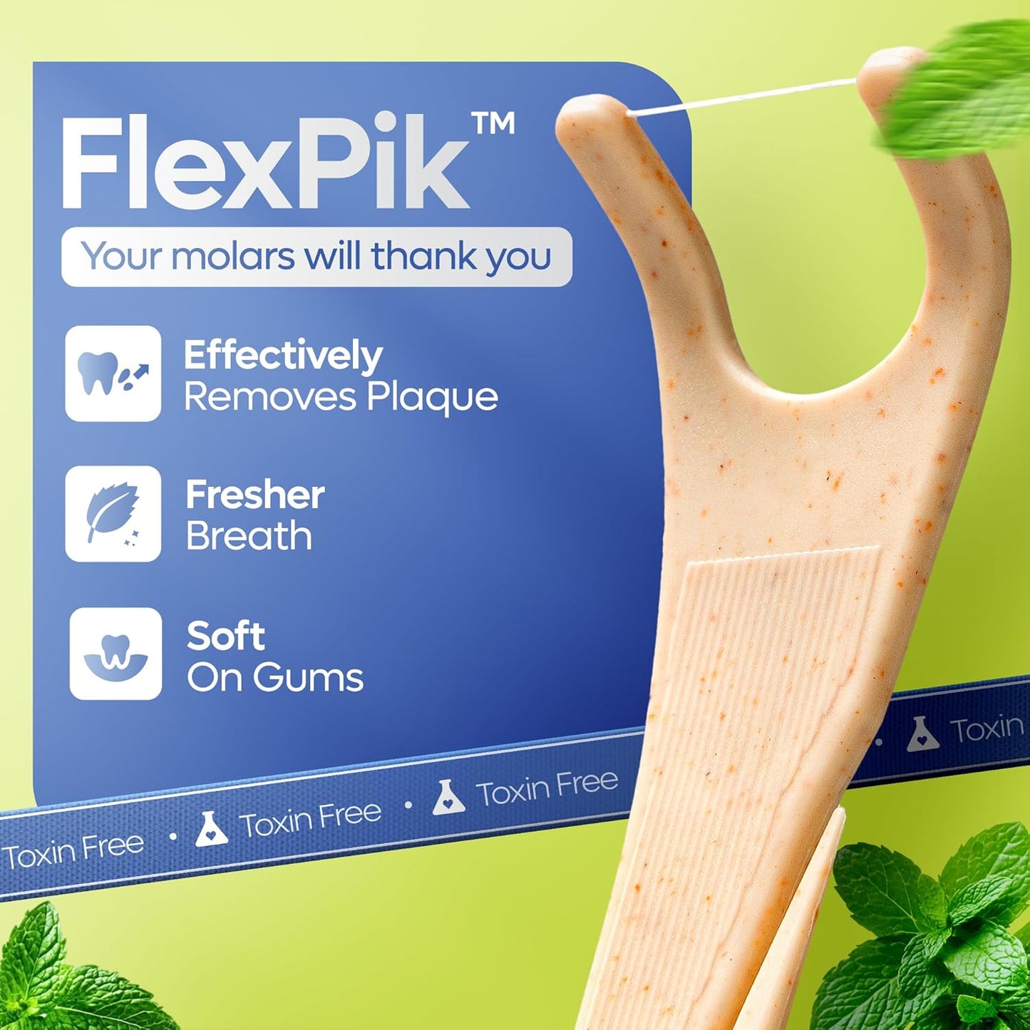 SmartLifeco Eco-Friendly Angled Dental Floss Picks (200ct) - Made with Straw Wheat Blend, Superior Anti-Shred Thread for Molars & Back Teeth, Tooth Pick Stick for Adults, Soft on Gums, Vegan, Mint